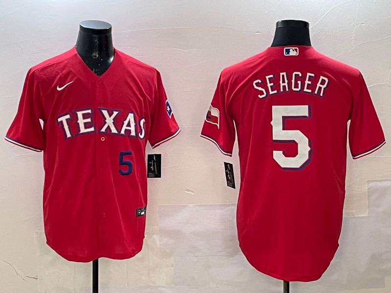 Men Texas Rangers 5 Seager Red Game 2025 Nike MLB Jersey style 3